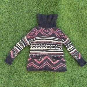 Lucky Brand Women's Size Medium Turtleneck Sweater Pink Charcoal Geometric